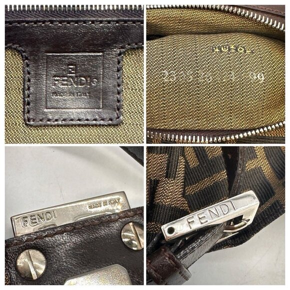 Authentic FENDI Zucca Mamma Baguette Canvas Leather Shoulder Bag Brown Tan - Picture 14 of 15